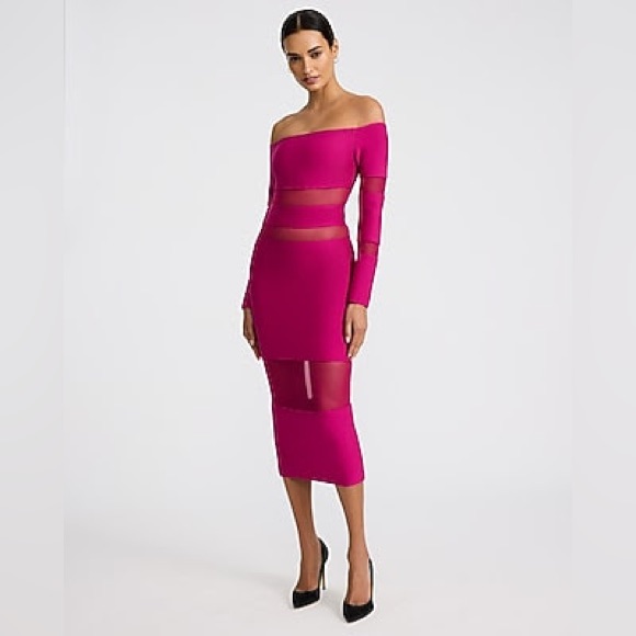 Nwt Express Mesh Pieced Off The Shoulder Midi Dress